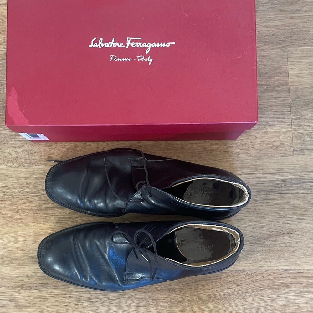 Salvatore Ferragamo Black Leather Chukka Boots Mens Size 10.5